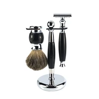 mens shaving brush set 3 in 1 badger hair beard brush shaving brush with chrome plated metal stand and manual razor