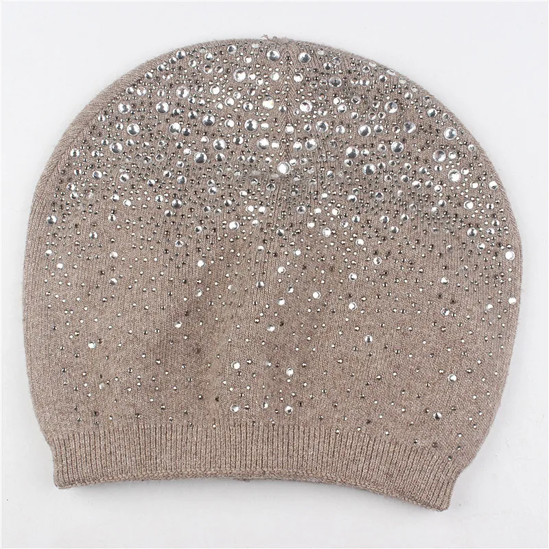 

New Women Winter Cap Beanie Knitted Hat Rhinestones Fashion Warm Beanies Bonnets For Women Skull Cap Christmas Snow Hat