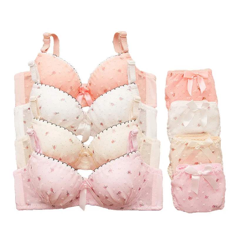 Комплект нижнего белья в горошек с цветочным рисунком для девочек хлопковое