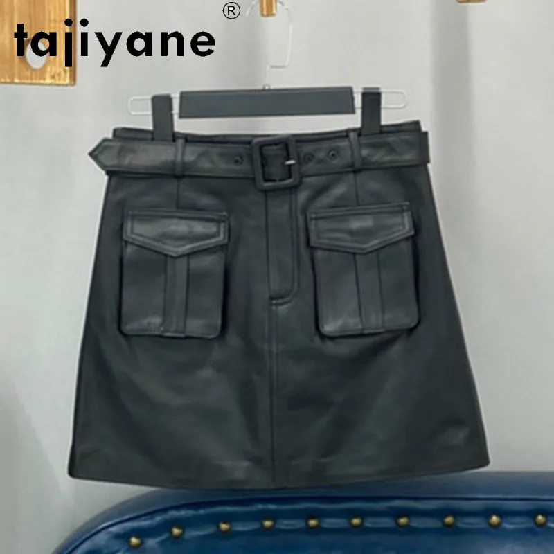 

Женские летние юбки Tajiyane 2021, женские черные юбки, мини-юбка из натуральной овечьей кожи, женская одежда, юбки из натуральной кожи, TN2123