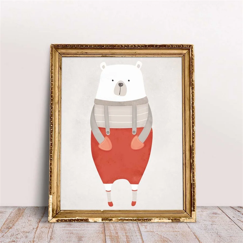 Мультяшное милое животное Безрамное живопись Скандинавское современное