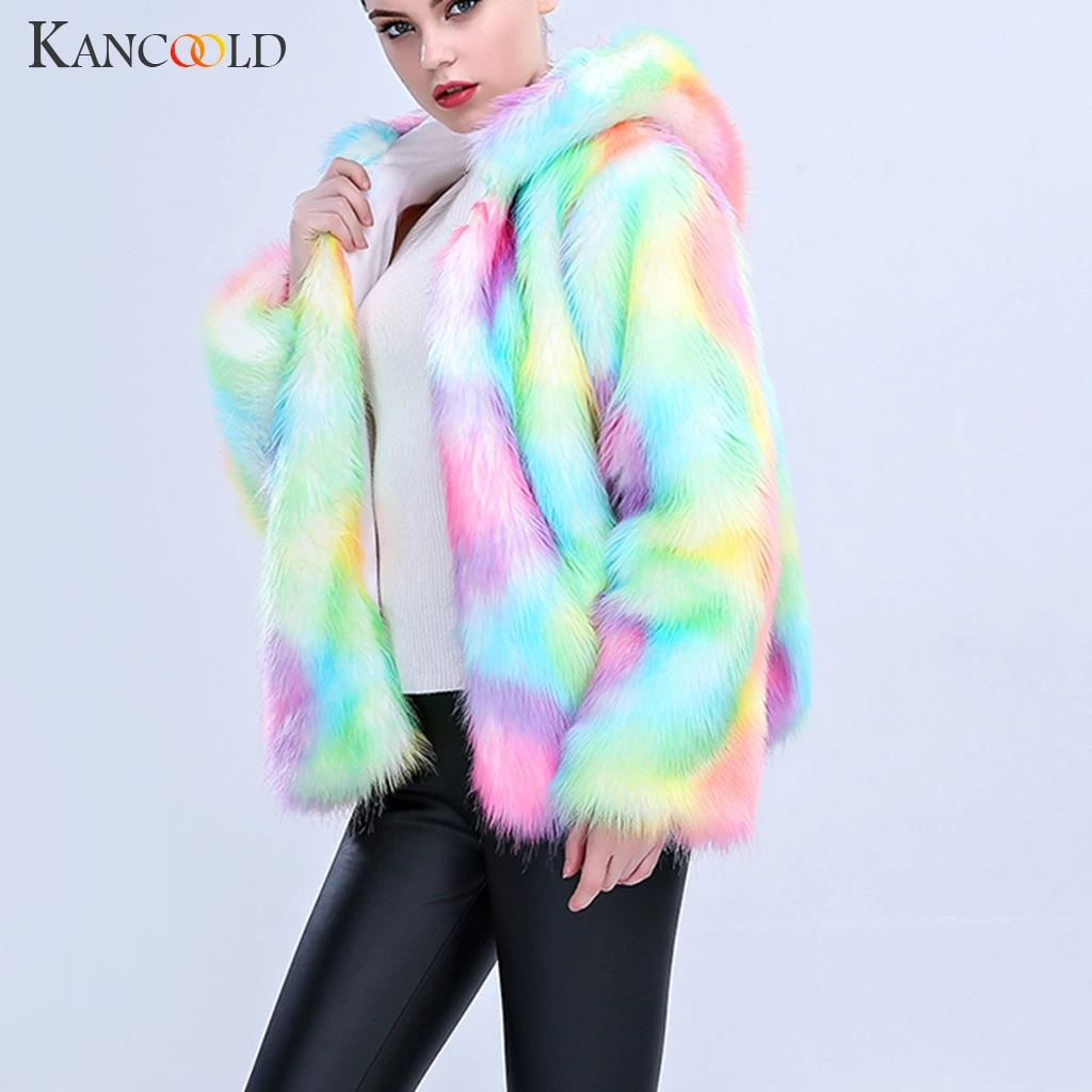 Женское меховое пальто KANCOOLD теплое плотное короткое без воротника с лисьим мехом