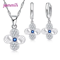 big flower neckalce earrings 925 sterling silver jewelry sets for women zircon crystal sweet dating geometry gift accessories