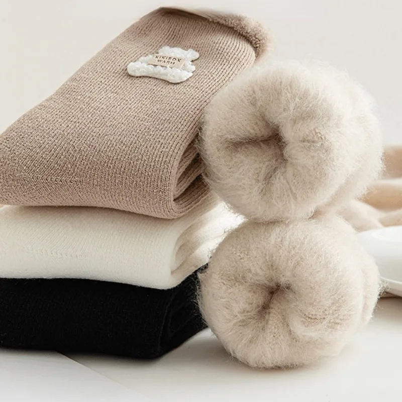 

Зимние утолщенные зимние носки SP & CITY заплатка "медведь", японские милые плюшевые теплые женские носки, детские хлопковые носки средней длин...