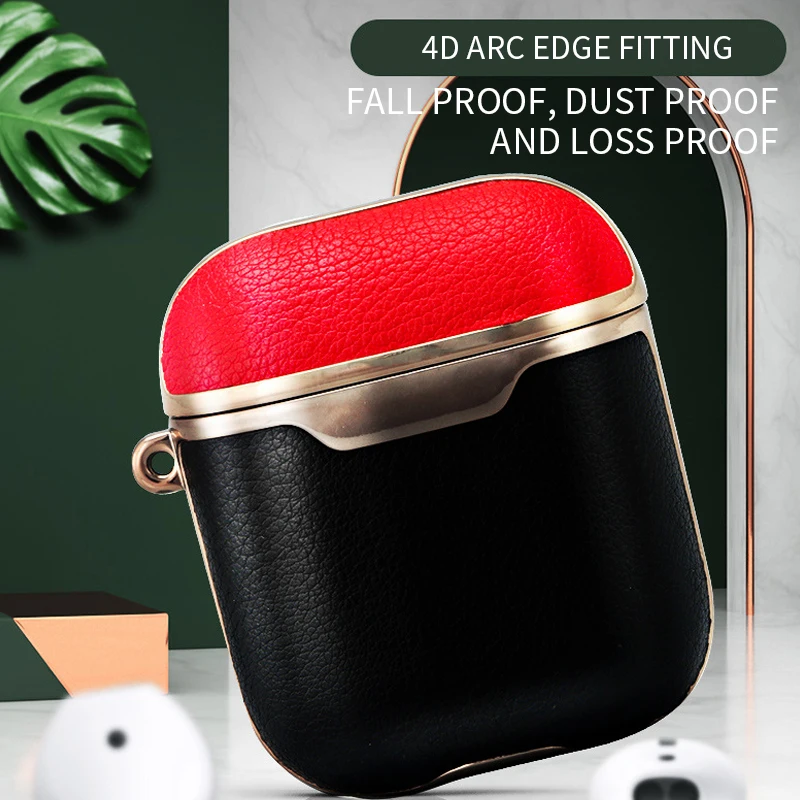 

Hyso Luxury Plating Leather Earphones Case For Apple AirPods 2 1 Cover Charging Box Wireless Headphones Earbud Coque Funda Bag