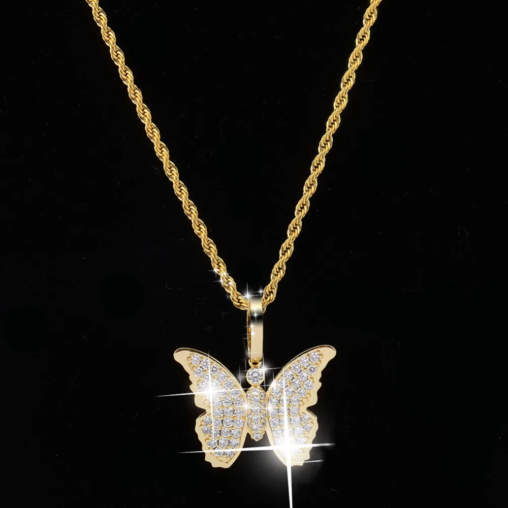 JINAO Новая мода Iced Out красочное блестящее колье «бабочка» и кулон кубический циркон Сияющие мужские хип хоп ювелирные изделия подарок