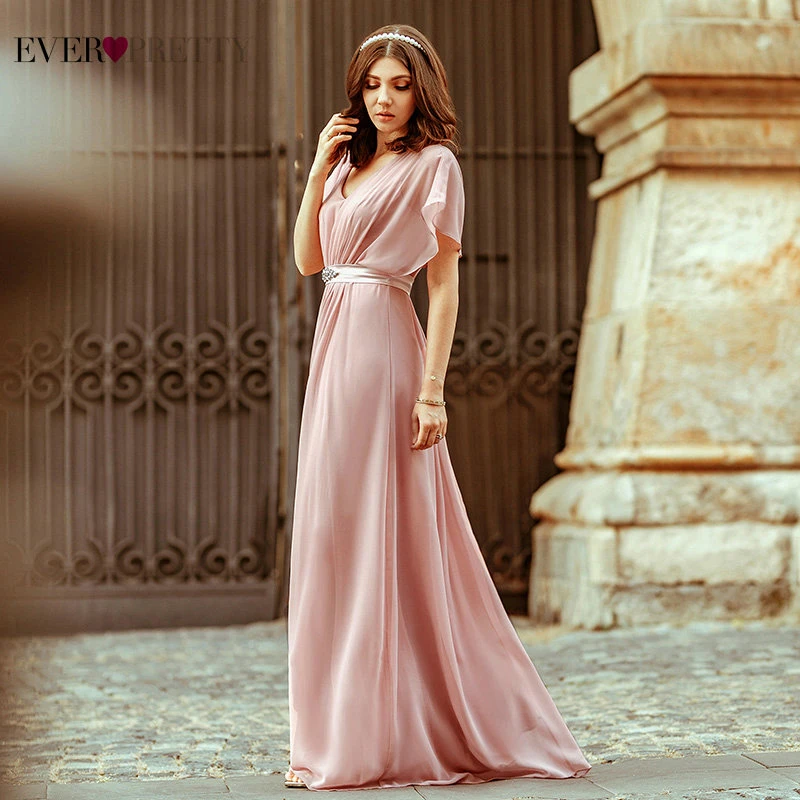 Выпускные платья 2020 Ever Pretty Pink с v образным вырезом Элегантные шифоновые длинные