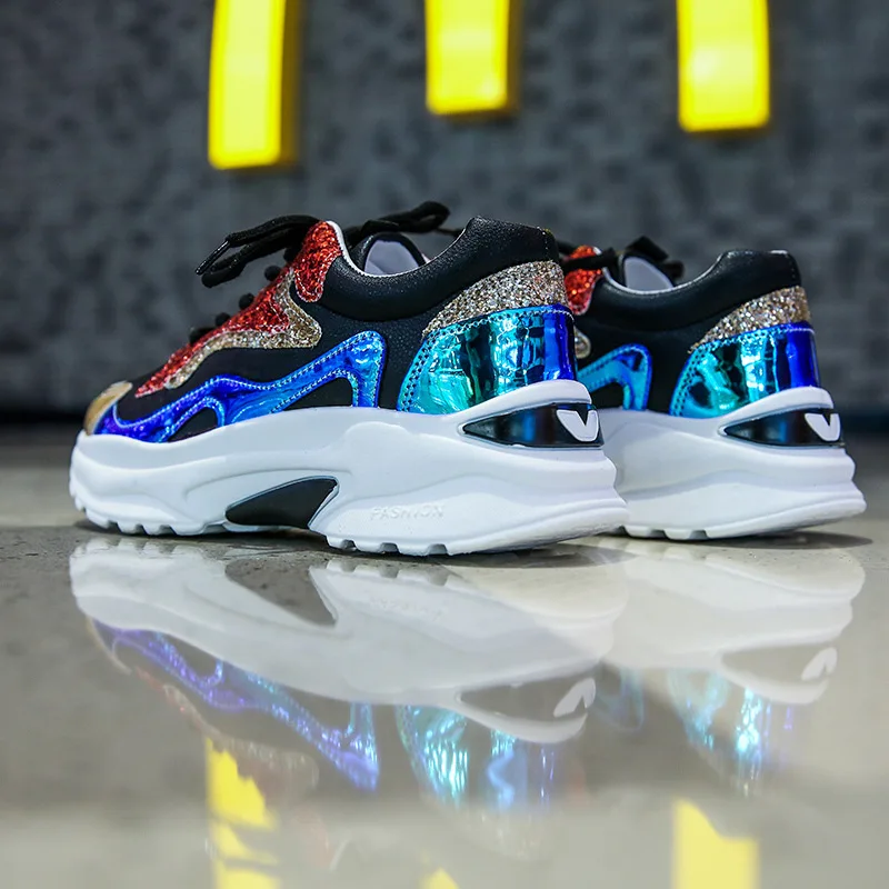 Женская обувь для бега Блестящие Кроссовки на массивной платформе Повседневная