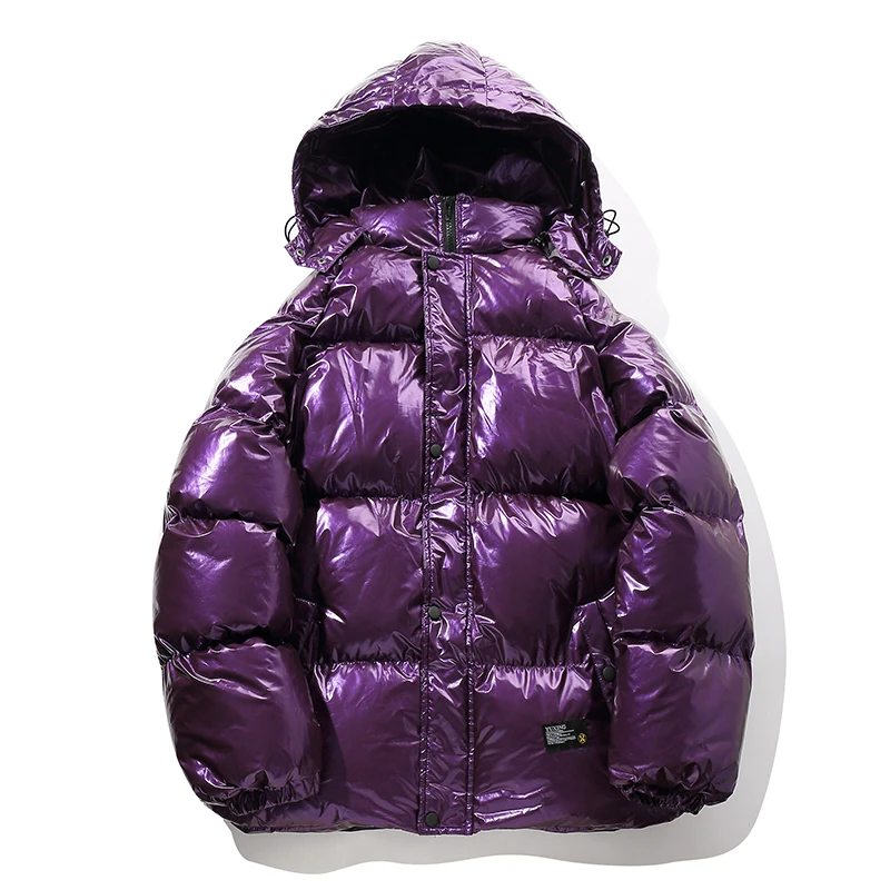 Уличная зимняя плотная Теплая мужская модная Блестящая Серебристая фиолетовая