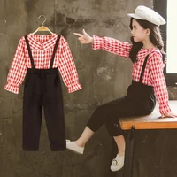 kids clothes sets girls autumn clothing teens casual plaid shirtsrompers pants children girls sports suits 4 5 7 9 11 12 years