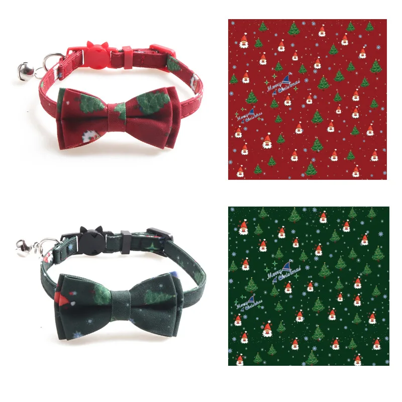 

Cat Collar with Christmas Snowflake Pattern Bow tie and Tiny Bell, Adorable Collar with Light Adjustable Buckle Pet Accessories