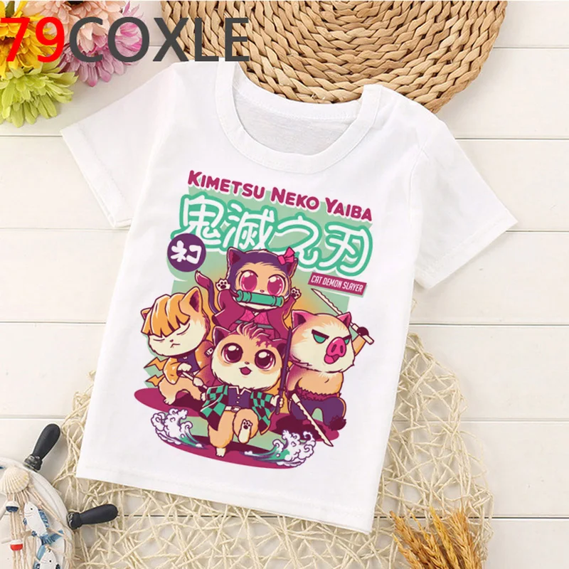 Демон убийца T рубашка для детей принт с героями мультфильмов Kawaii Kimetsu без Yaiba