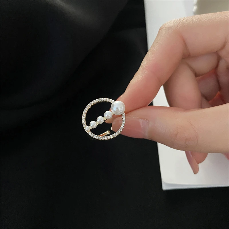 

Charming Pearl Geometric Opening Ring For Women Elegant Women's Wedding Engagement Crystal Ring Exquisite Jewelry Gift
