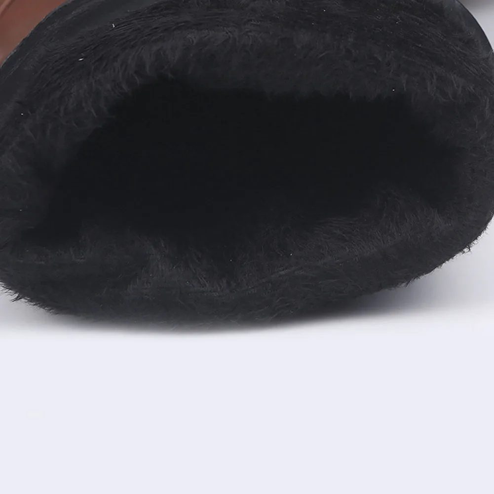 

Brand Fashion 2020 Short Plush Keep Warm Mid-calf Female Boots Vintage Round Toe Chunky Heels Slip-On Autumn women shoes