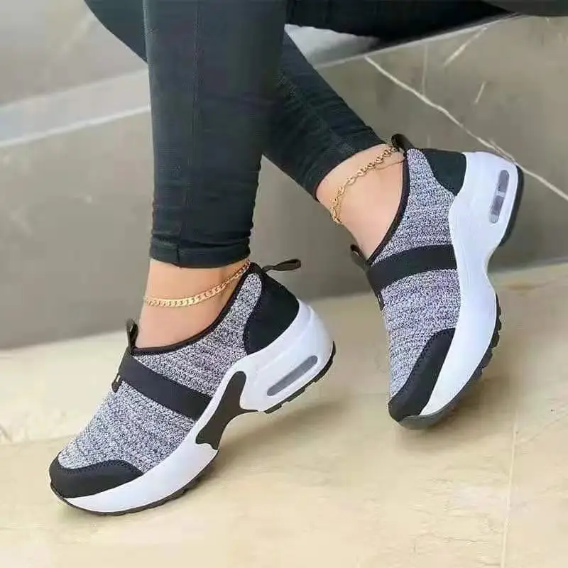 

Women's Casual Shoes 2021 New Thick-soled Color Matching Flat Shoes Breathable Wedge Walking Shoes Lightweight Non-slip Sneakers