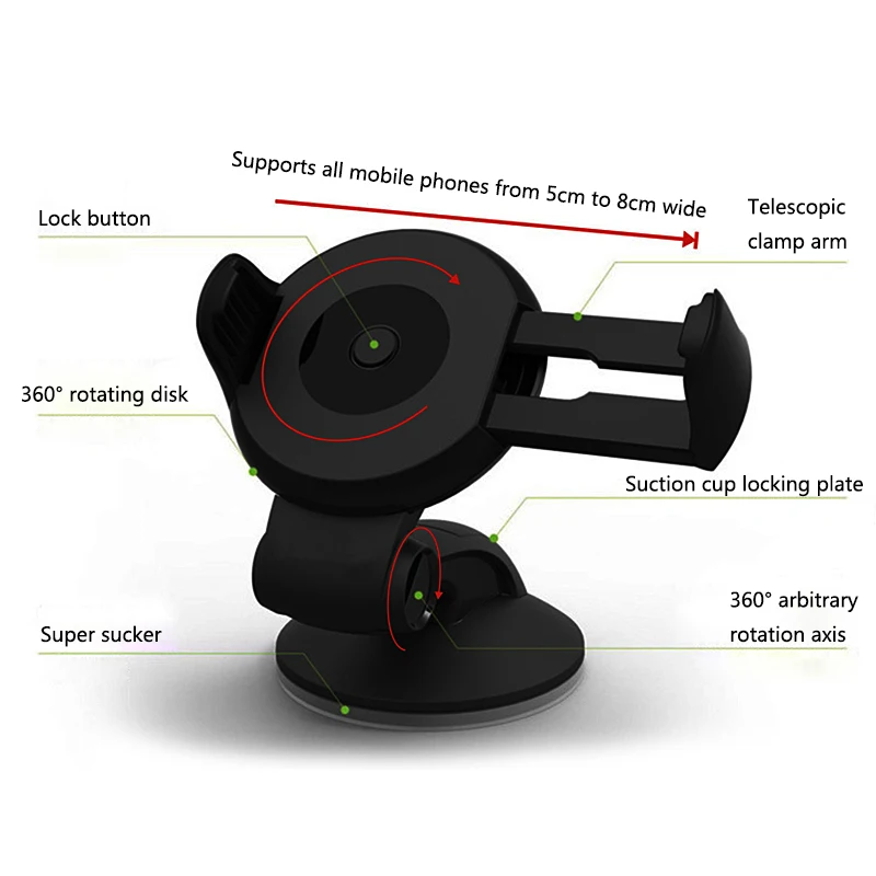 

Car Phone Holder Stands Universal 360 Rotated Car Windshield Mount Cell Phone Holder GPS Stand Support