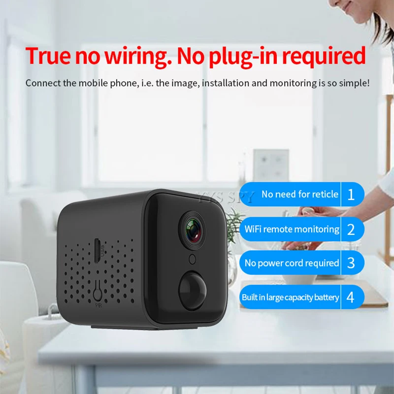 Мини-камера видеонаблюдения 1080P Wi-Fi IP PIR ночное видение обнаружение движения