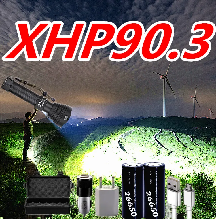 

XHP90.3 Powerful LED Flashlight 26650 USB Rechargeable LED Torch XHP90 XHP70.2 waterproof camping lantern Tactical zoomable Lamp