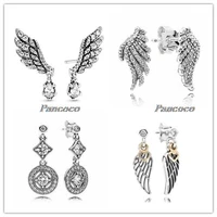 authentic 925 sterling silver earring dangling magnificent angel wings stud earrings for women wedding party fashion jewelry