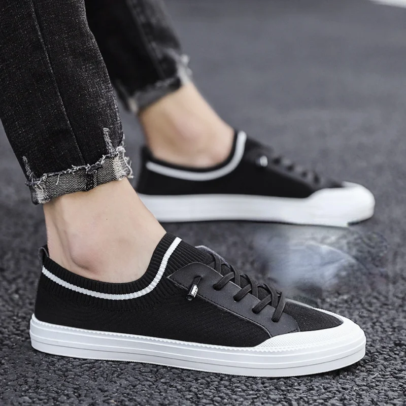 

2021 Summer Autumn New Korean Style Men's Vulcanize Shoes Breathable Mesh Mixed-colors Shallow Flat Shoes Fashionable for Sport