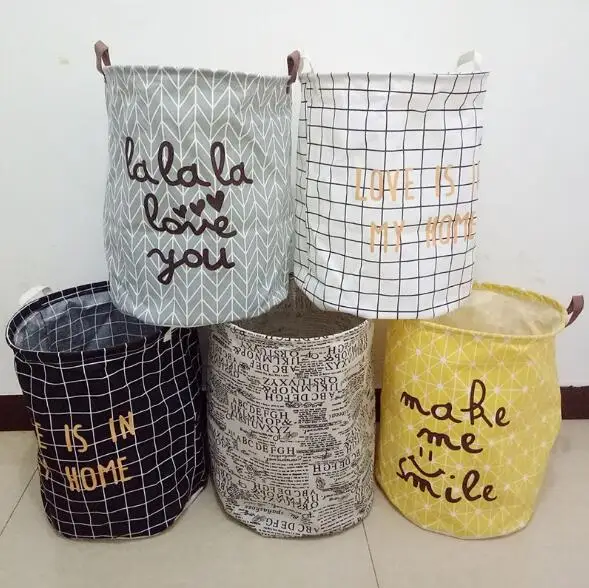 

40*50CM Foldable Cotton&Linen Washing Clothes Laundry Basket Hamper Sundires Baby Kids Toys Storage Bag Home Storage Organizer