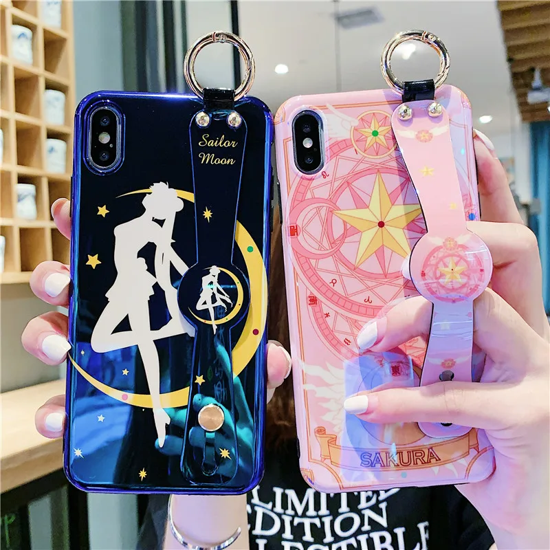 Чехол Sailormoon для iPhone 11 Pro XS Max XR X, милый кавайный чехол с Сейлор Мун Марс, подставка для телефона, чехол для iPhone 7, 8, 6, 6S Plus, Funda