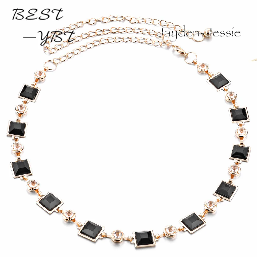 Пятнистый стеклянный квадратный алмаз Дамский модный ремень Пояс цепочка для