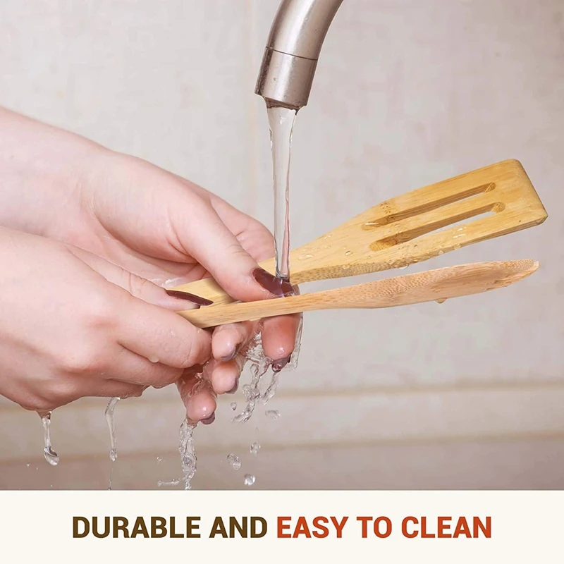 Набор бамбуковой кухонной утвари-набор из 6 предметов утвари с держателем