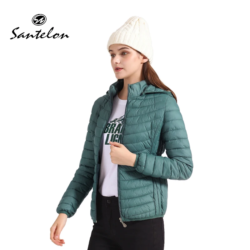 

SANTELON Women Portable Windproof Ultralight Padded Puffer Jacket Coat With Hood Female Warm Inflatable Outdoor Cotton Clothes