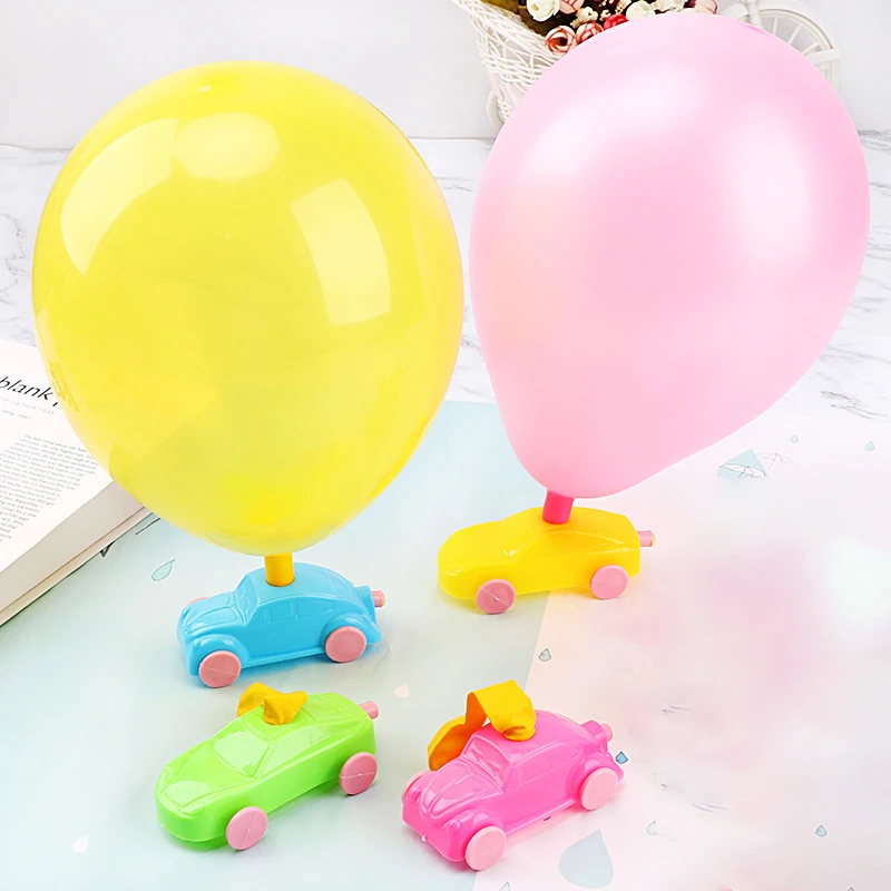 

3 Pcs Random Color DIY Balloon Powered Car Recoil Educational Toy For Children Cute Cartoon Powered Balloon Car