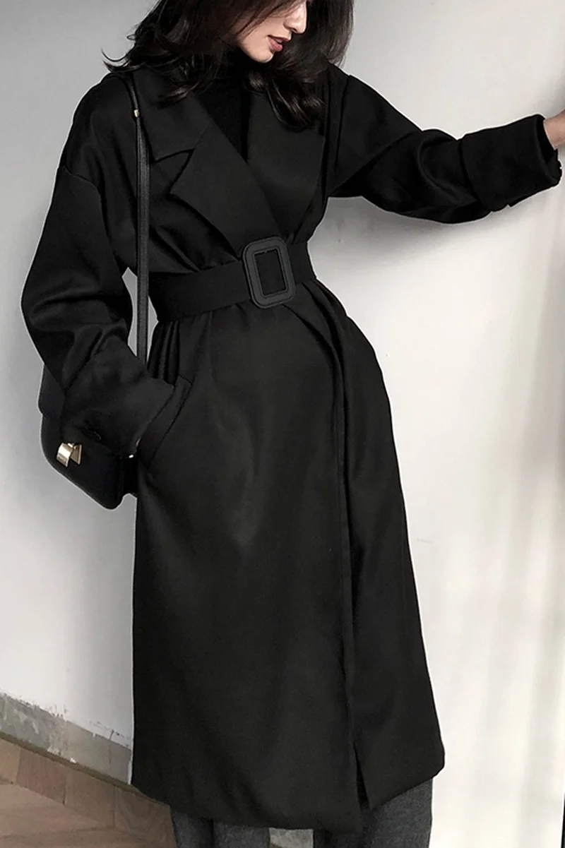Женская одежда ветровка длинная Осенняя Корейская свободная британский стиль