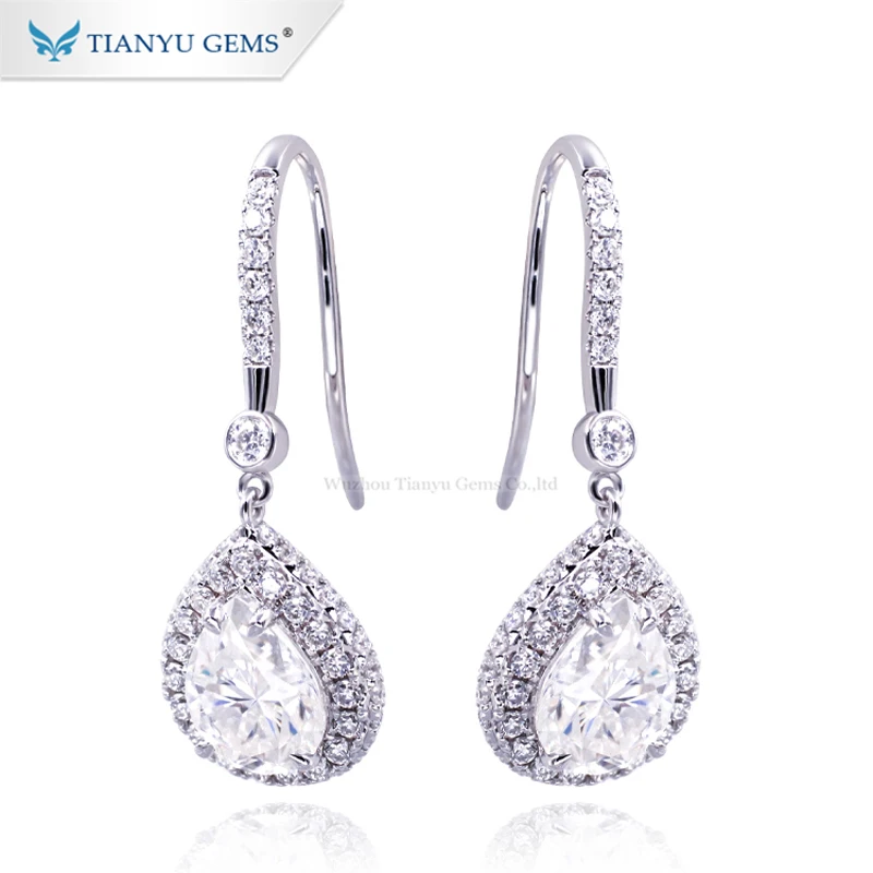 

Tianyu Gems 14K White Gold 7X9mm Brilliant Pear Moissanite Diamonds Drop Earrings Women Au585 Wedding Hook Earrings Fine Jewelry