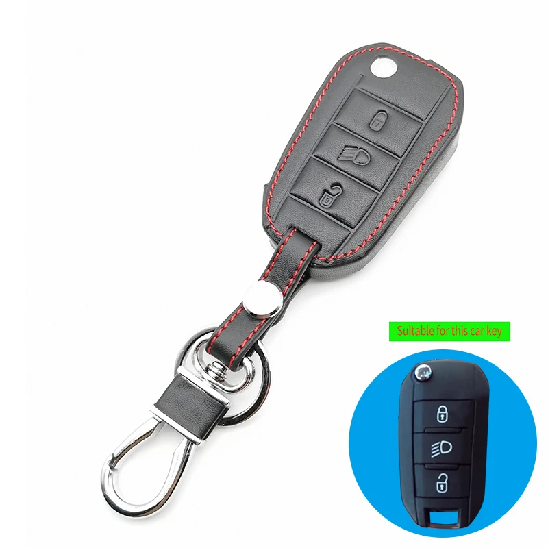 

100% leather car key case key cover For Peugeot 107 206 207 208 306 307 308 407 408 508 RCZ For Citroen C2 C3 C4 C5 Key cases