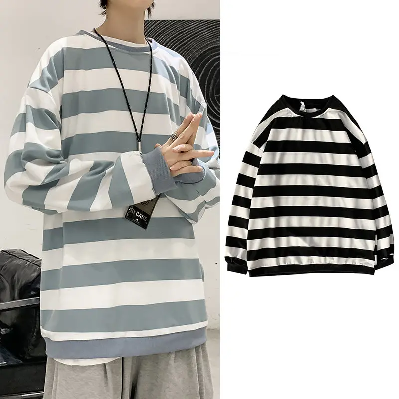 Свитшот мужской повседневный в полоску уличная одежда для подростков Топ с