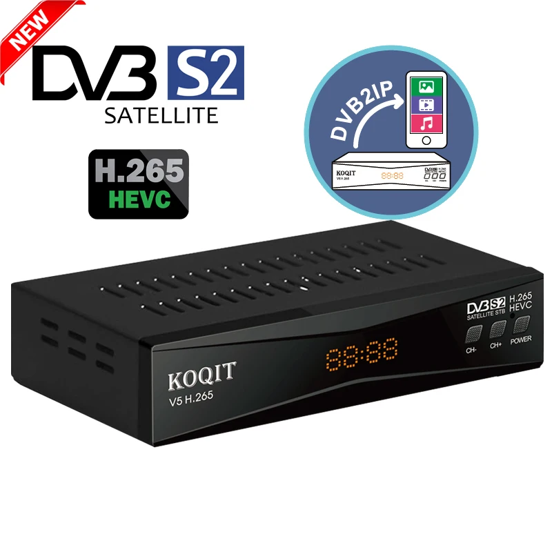 Receptor de satélite HD T2MI, decodificador satelital DVBS2 H265 con pantalla en vivo de internet, dvb-s2, HEVC, Biss/VU