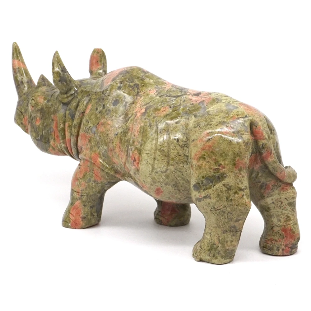 

Rhinoceros Statue Natural Gems Unakite Figurine Crystal Healing Decor 7.44"