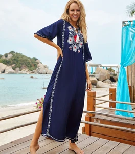 Новинка, хлопковое пляжное платье с вышивкой, женская накидка, купальник, парео, Пляжное Платье 2022, купальный костюм, накидки, туника