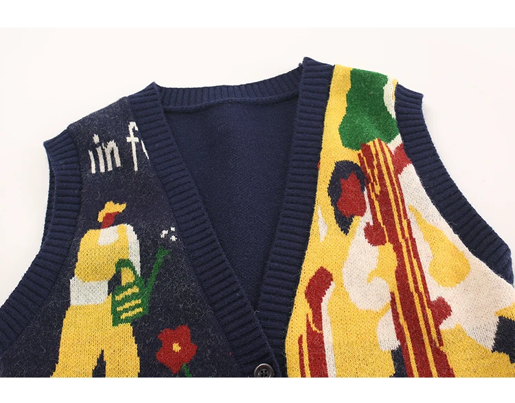 

Yatamoniri Casual Loose Women Knitted Vest Cute Girls Cartoon Kawaii Vests Autumn Winter Outwear Chic Pattern Tops Femme