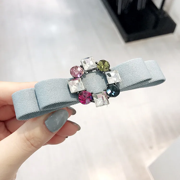 Gray blue Корейский простой конский хвост держатель головной убор девушка лук Кристалл Стразы заколки для волос для женщин модные шпильки аксессуары для волос - Цвет: Gray blue