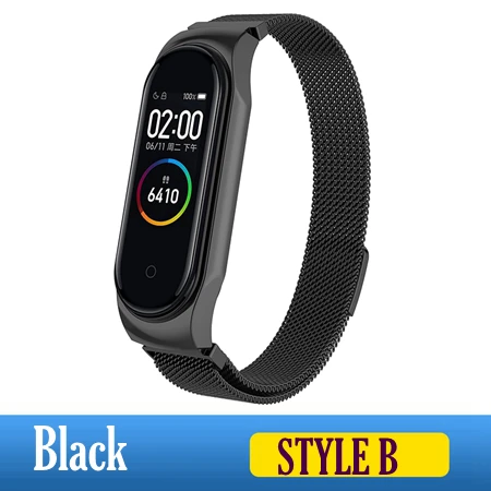 Style B Black Металлический ремешок на руку для Xiaomi mi ремешок 4 ремни из нержавеющей стали mi Band 4 Аксессуары для браслета mi Band 4 розовый mi band 4 серебристый - Цвет: Style B Black