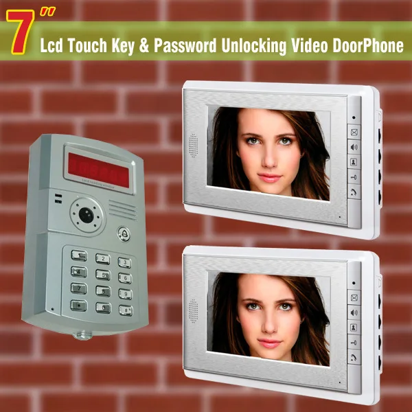 

7" LCD intercom video door phone doorbell Unlocking ID Password video doorphone intercom doorbell 1 Camera 1 to 2 Monitor