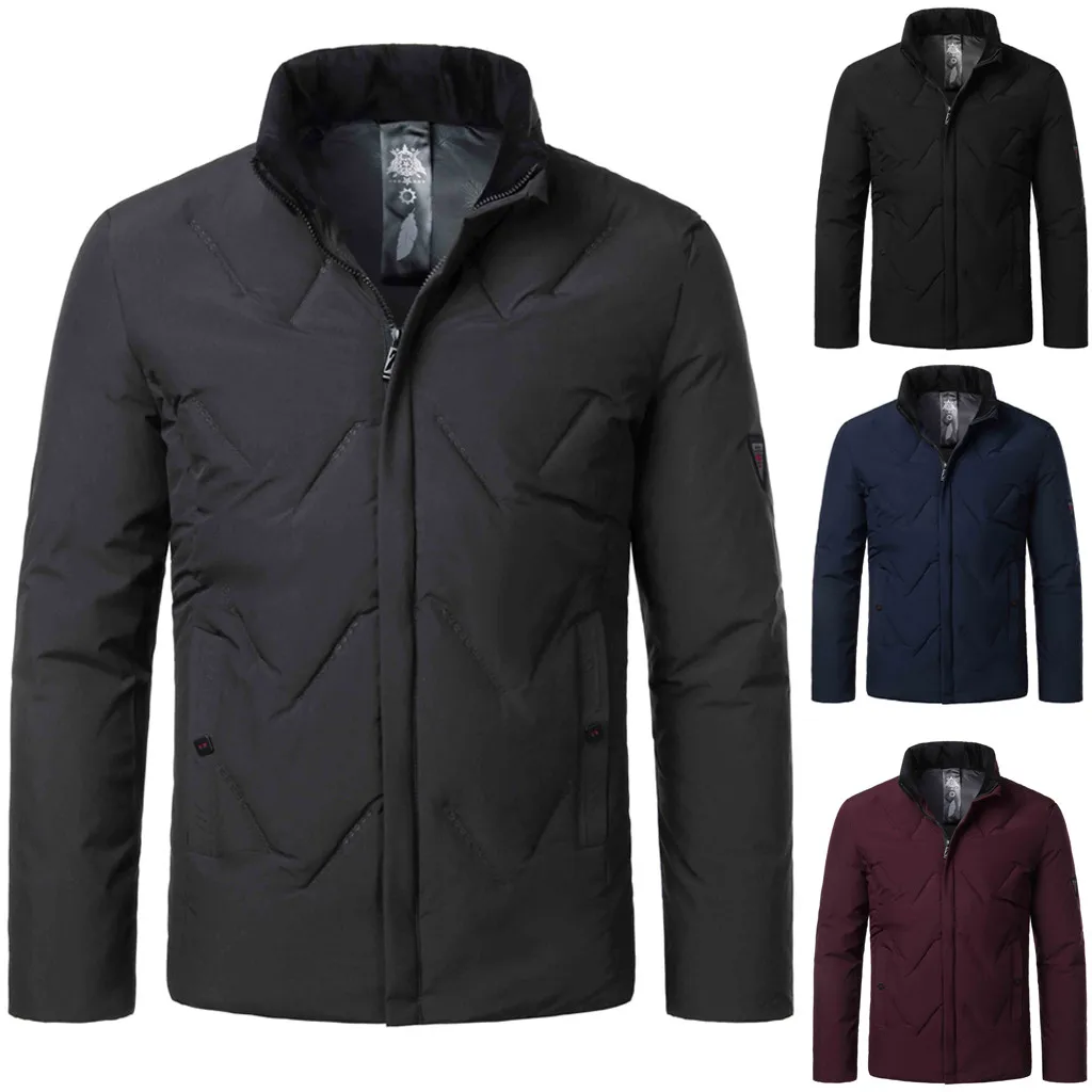 Хит продаж 2019 Мужская зимняя однотонная хлопковая куртка уплотненная теплая