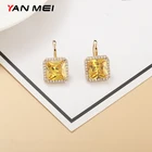 Квадратные золотые серьги YANMEI, изысканные ювелирные изделия, роскошные ювелирные украшения для банкета, Модные женские ювелирные изделия YME9507