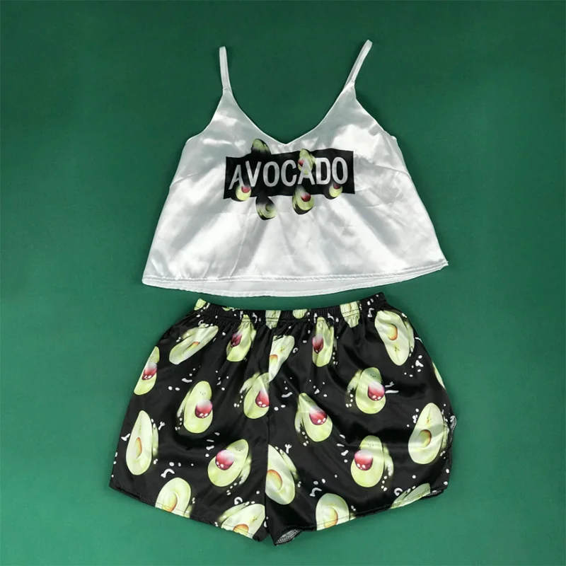 

Women Animal Cartoon Print Sleepwear Summer V Neck Sexy Pajama Sets Spaghetti Strap Cute Lingerie Tops and Shorts Set Home Suit