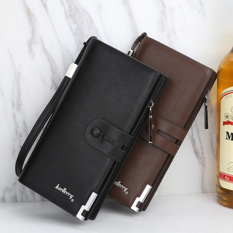 Бумажник для делового мужчины черные длинные кожаные мужские кошельки роскошный