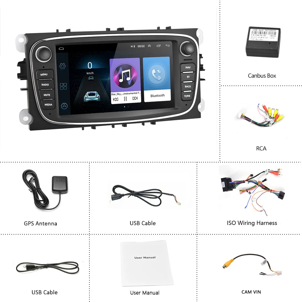 

Podofo Android 8.1 Car Multimedia Player 2 Din 2G+32G/1+16GB Wifi Autoradio GPS MP5 Player For Focus C-Max Galaxy II Kuga C-Max