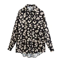 summer cool shirt animal print asymmetrical loose single breasted long sleeved lapel women blouse blusas back to the basic top