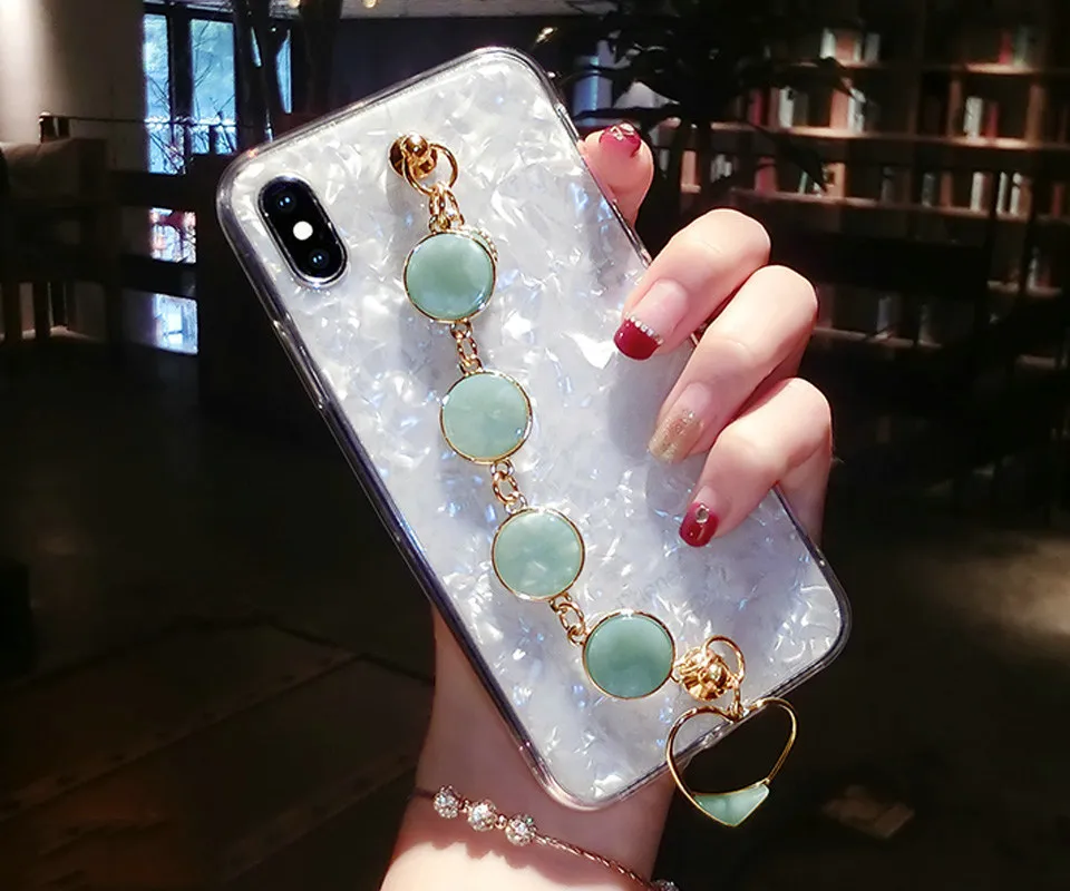 Блестящий чехол для телефона для iPhone XR XS MAX X 8 7 6 6S Plus алмазный браслет для samsung S8 S9 S10 Plus Note 9 8 Мягкий силиконовый чехол - Цвет: Green