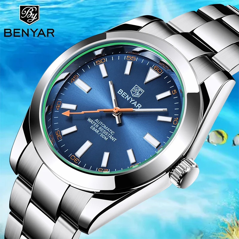 BENYAR 2023 New Men's Watches Mechanical Automatic Watch For Men Waterproof Watch Man Military Business Stainless Steel Relogio