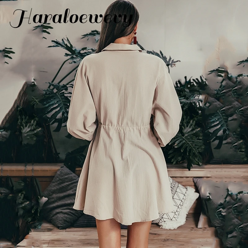 Винтажное прочный фонарь рукав Короткое мини платье отложной воротник кружево